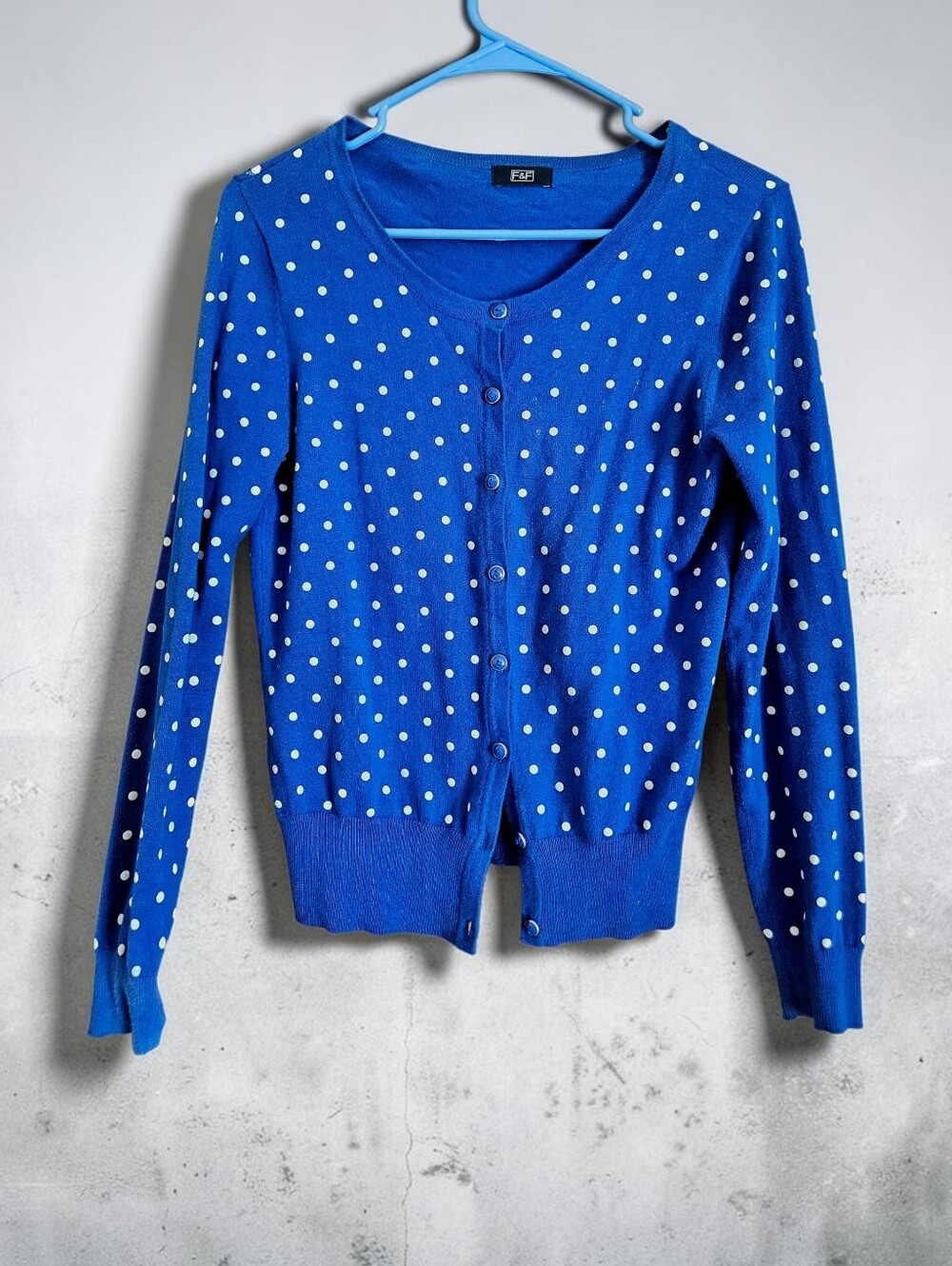 F&F Blue Polka Dot Button Cardigan Size 6 British brand